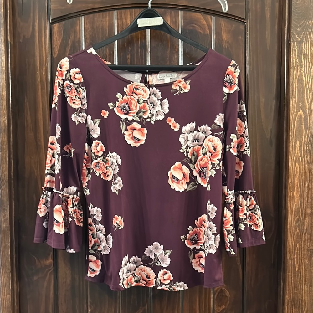 Nine Britton brand Maroon Floral Blouse